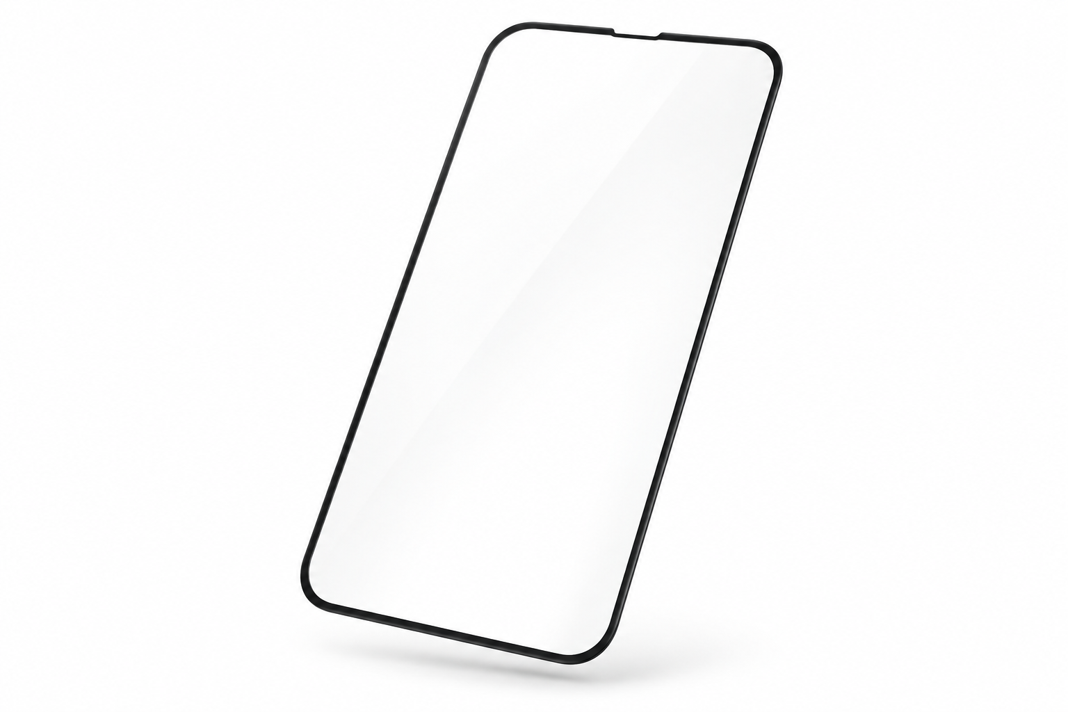 Clear Tamp-X tempered-glass screen protector with a fine black edge, shown against white
